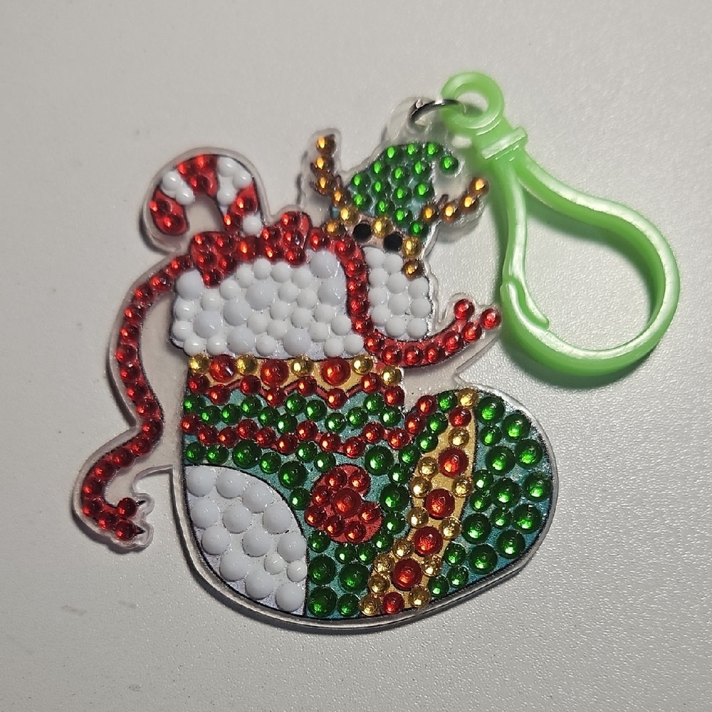 Festive Stocking Keychain with Rhinestones Diamond Art Style